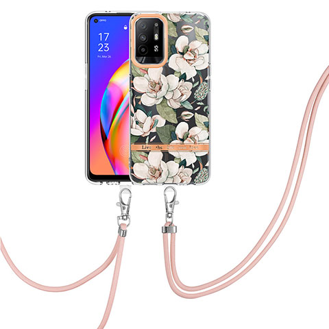 Custodia Silicone Gel Morbida Fantasia Modello Cover con Cinghia Cordino Mano Y06B per Oppo F19 Pro+ Plus 5G Bianco