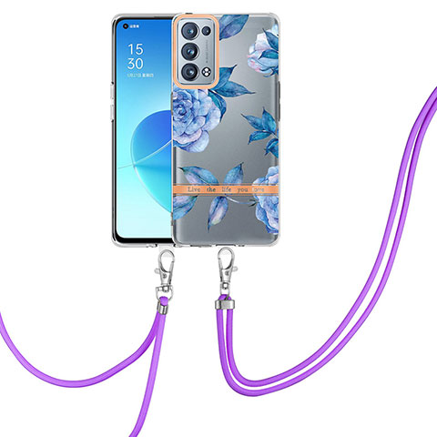 Custodia Silicone Gel Morbida Fantasia Modello Cover con Cinghia Cordino Mano Y06B per Oppo Reno6 Pro 5G Blu