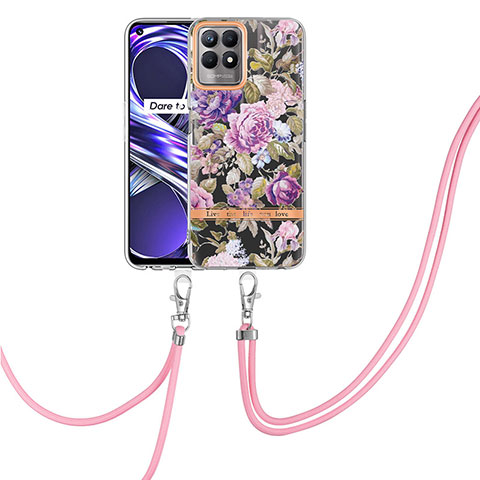 Custodia Silicone Gel Morbida Fantasia Modello Cover con Cinghia Cordino Mano Y06B per Realme 8i Lavanda