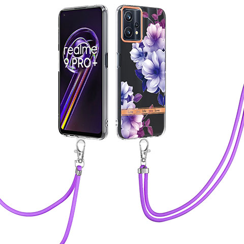 Custodia Silicone Gel Morbida Fantasia Modello Cover con Cinghia Cordino Mano Y06B per Realme 9 5G Viola