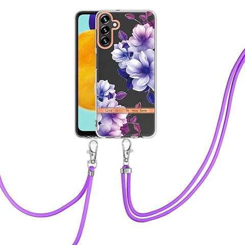 Custodia Silicone Gel Morbida Fantasia Modello Cover con Cinghia Cordino Mano Y06B per Samsung Galaxy A13 5G Viola