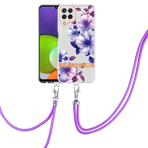 Custodia Silicone Gel Morbida Fantasia Modello Cover con Cinghia Cordino Mano Y06B per Samsung Galaxy A22 4G Viola