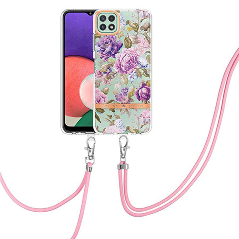 Custodia Silicone Gel Morbida Fantasia Modello Cover con Cinghia Cordino Mano Y06B per Samsung Galaxy A22 5G Lavanda