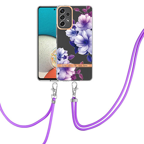 Custodia Silicone Gel Morbida Fantasia Modello Cover con Cinghia Cordino Mano Y06B per Samsung Galaxy A23 4G Viola