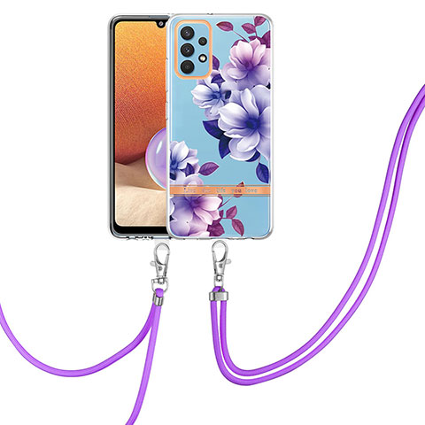 Custodia Silicone Gel Morbida Fantasia Modello Cover con Cinghia Cordino Mano Y06B per Samsung Galaxy A32 4G Viola