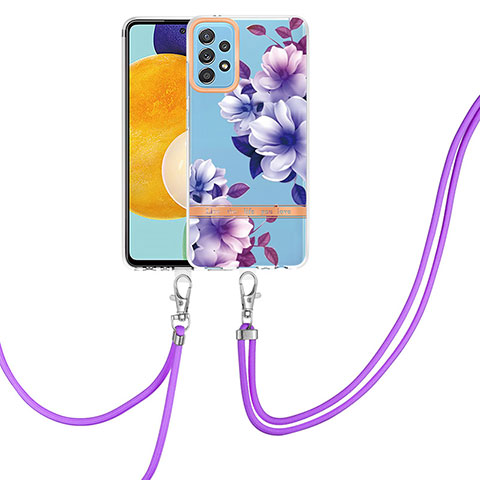 Custodia Silicone Gel Morbida Fantasia Modello Cover con Cinghia Cordino Mano Y06B per Samsung Galaxy A52 4G Viola