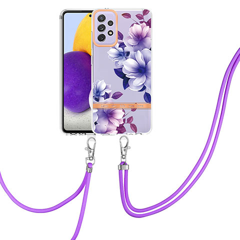 Custodia Silicone Gel Morbida Fantasia Modello Cover con Cinghia Cordino Mano Y06B per Samsung Galaxy A72 4G Viola