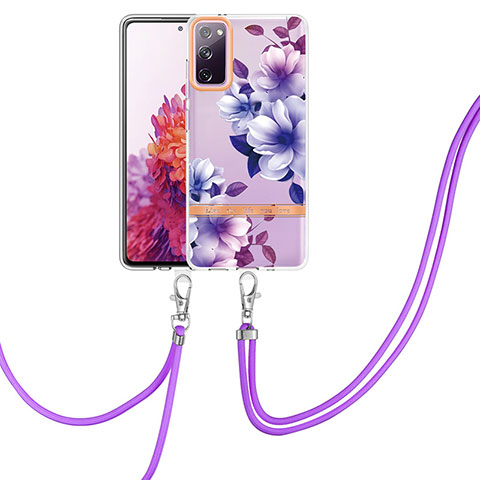 Custodia Silicone Gel Morbida Fantasia Modello Cover con Cinghia Cordino Mano Y06B per Samsung Galaxy S20 FE (2022) 5G Viola