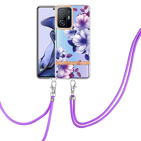 Custodia Silicone Gel Morbida Fantasia Modello Cover con Cinghia Cordino Mano Y06B per Xiaomi Mi 11T 5G Viola