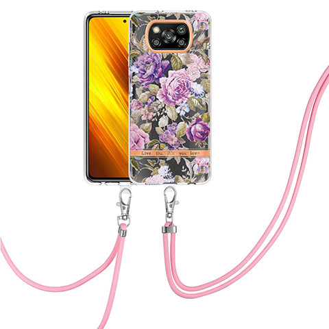 Custodia Silicone Gel Morbida Fantasia Modello Cover con Cinghia Cordino Mano Y06B per Xiaomi Poco X3 Pro Lavanda