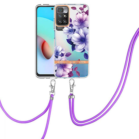 Custodia Silicone Gel Morbida Fantasia Modello Cover con Cinghia Cordino Mano Y06B per Xiaomi Redmi 10 (2022) Viola