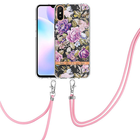 Custodia Silicone Gel Morbida Fantasia Modello Cover con Cinghia Cordino Mano Y06B per Xiaomi Redmi 9A Lavanda