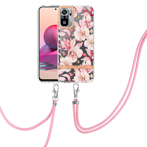 Custodia Silicone Gel Morbida Fantasia Modello Cover con Cinghia Cordino Mano Y06B per Xiaomi Redmi Note 10 4G Rosa