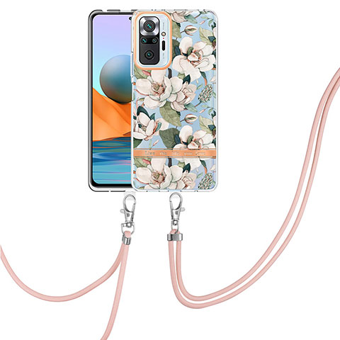 Custodia Silicone Gel Morbida Fantasia Modello Cover con Cinghia Cordino Mano Y06B per Xiaomi Redmi Note 10 Pro 4G Bianco