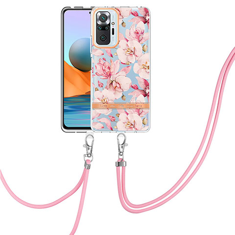 Custodia Silicone Gel Morbida Fantasia Modello Cover con Cinghia Cordino Mano Y06B per Xiaomi Redmi Note 10 Pro 4G Rosa