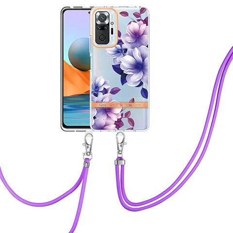 Custodia Silicone Gel Morbida Fantasia Modello Cover con Cinghia Cordino Mano Y06B per Xiaomi Redmi Note 10 Pro Max Viola