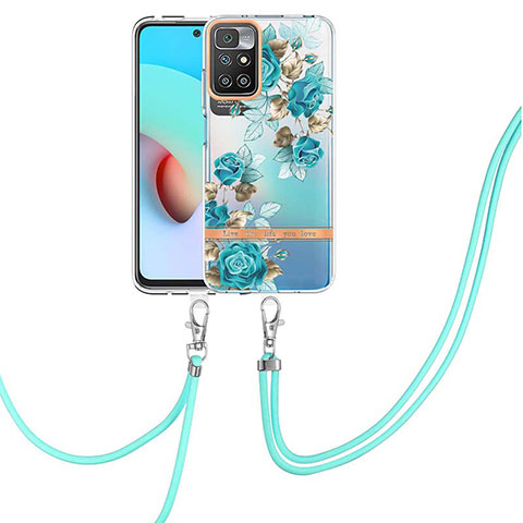 Custodia Silicone Gel Morbida Fantasia Modello Cover con Cinghia Cordino Mano Y06B per Xiaomi Redmi Note 11 4G (2021) Ciano