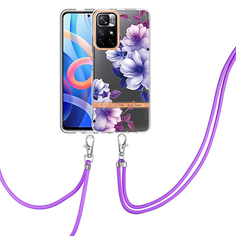 Custodia Silicone Gel Morbida Fantasia Modello Cover con Cinghia Cordino Mano Y06B per Xiaomi Redmi Note 11 5G Viola