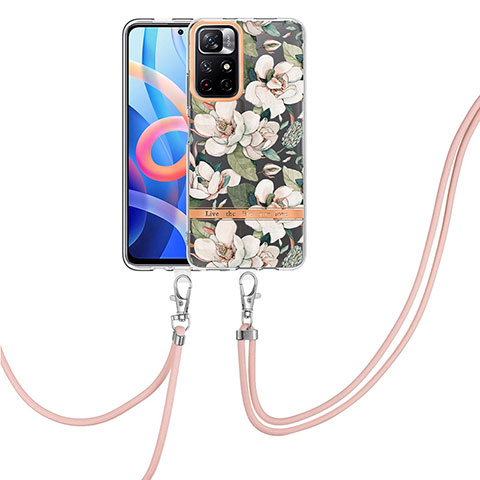 Custodia Silicone Gel Morbida Fantasia Modello Cover con Cinghia Cordino Mano Y06B per Xiaomi Redmi Note 11S 5G Bianco