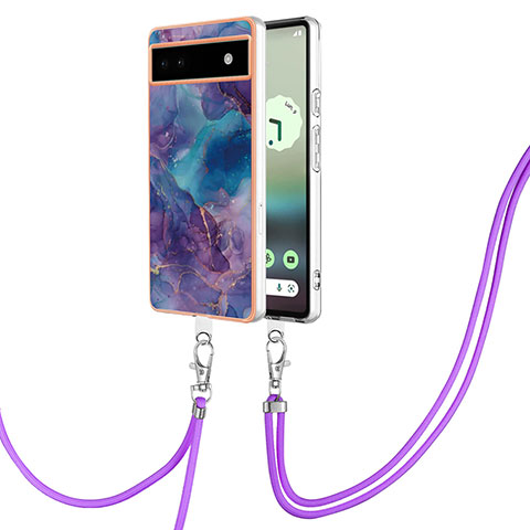 Custodia Silicone Gel Morbida Fantasia Modello Cover con Cinghia Cordino Mano Y07B per Google Pixel 6a 5G Viola