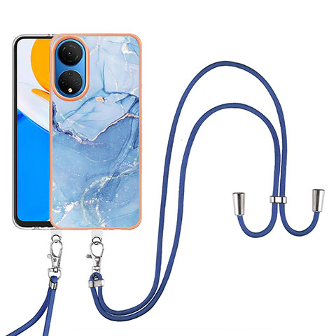 Custodia Silicone Gel Morbida Fantasia Modello Cover con Cinghia Cordino Mano Y07B per Huawei Honor X7 Blu