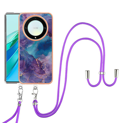 Custodia Silicone Gel Morbida Fantasia Modello Cover con Cinghia Cordino Mano Y07B per Huawei Honor X9a 5G Viola