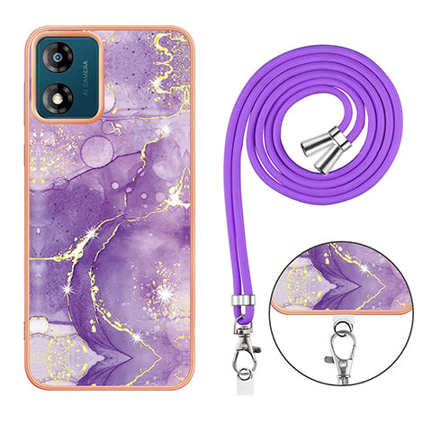 Custodia Silicone Gel Morbida Fantasia Modello Cover con Cinghia Cordino Mano YB1 per Motorola Moto E13 Viola