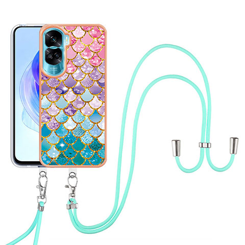 Custodia Silicone Gel Morbida Fantasia Modello Cover con Cinghia Cordino Mano YB3 per Huawei Honor 90 Lite 5G Colorato