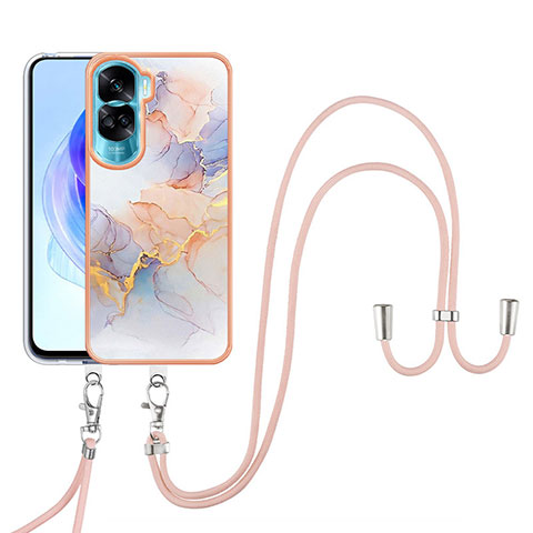 Custodia Silicone Gel Morbida Fantasia Modello Cover con Cinghia Cordino Mano YB3 per Huawei Honor 90 Lite 5G Lavanda