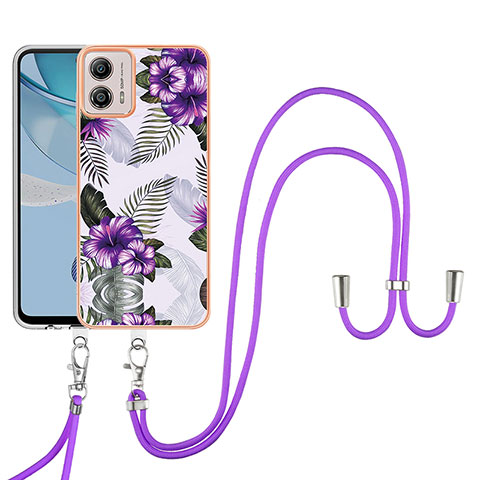 Custodia Silicone Gel Morbida Fantasia Modello Cover con Cinghia Cordino Mano YB3 per Motorola Moto G53 5G Viola