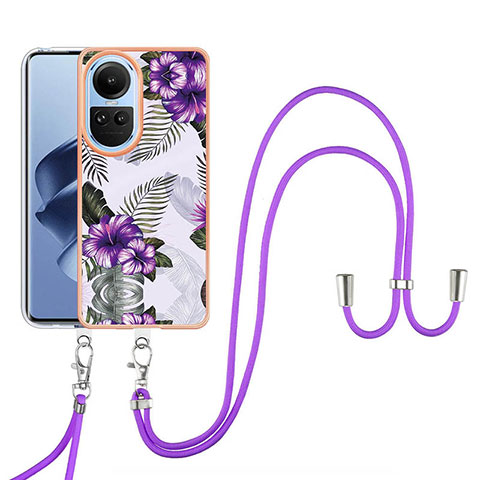 Custodia Silicone Gel Morbida Fantasia Modello Cover con Cinghia Cordino Mano YB3 per Oppo Reno10 Pro 5G Viola