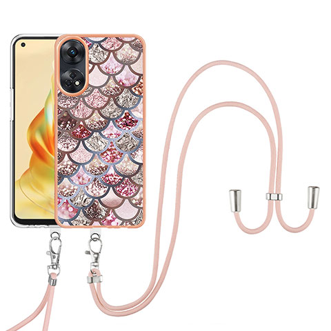 Custodia Silicone Gel Morbida Fantasia Modello Cover con Cinghia Cordino Mano YB3 per Oppo Reno8 T 4G Marrone