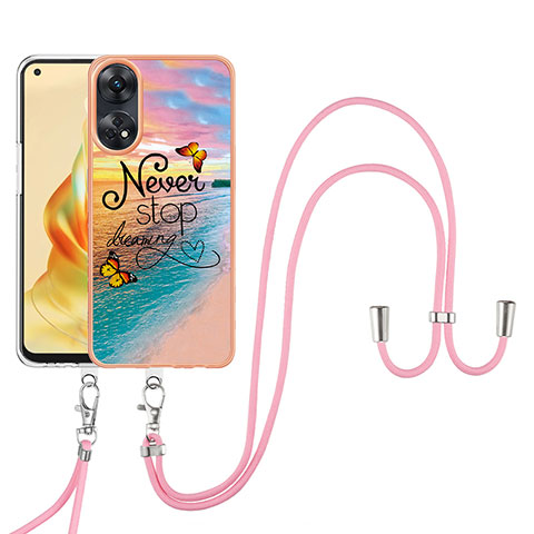 Custodia Silicone Gel Morbida Fantasia Modello Cover con Cinghia Cordino Mano YB3 per Oppo Reno8 T 4G Multicolore