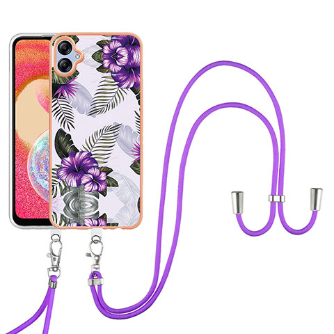 Custodia Silicone Gel Morbida Fantasia Modello Cover con Cinghia Cordino Mano YB3 per Samsung Galaxy A04 4G Viola