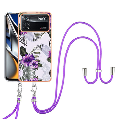 Custodia Silicone Gel Morbida Fantasia Modello Cover con Cinghia Cordino Mano YB3 per Xiaomi Poco X4 Pro 5G Viola