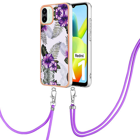 Custodia Silicone Gel Morbida Fantasia Modello Cover con Cinghia Cordino Mano YB3 per Xiaomi Redmi A1 Viola