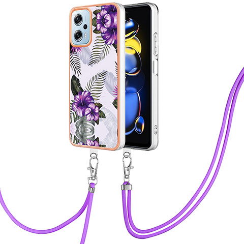 Custodia Silicone Gel Morbida Fantasia Modello Cover con Cinghia Cordino Mano YB3 per Xiaomi Redmi K50i 5G Viola