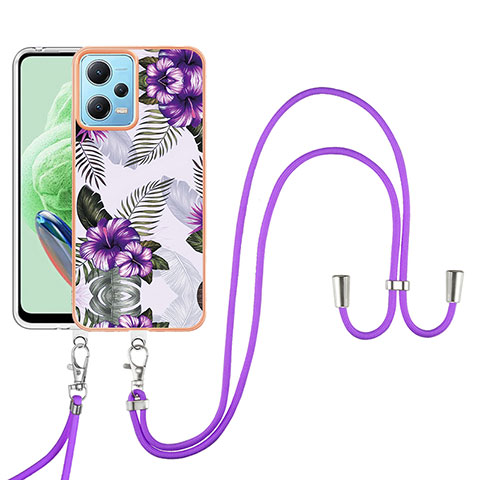 Custodia Silicone Gel Morbida Fantasia Modello Cover con Cinghia Cordino Mano YB3 per Xiaomi Redmi Note 12 5G Viola