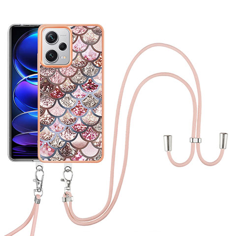 Custodia Silicone Gel Morbida Fantasia Modello Cover con Cinghia Cordino Mano YB3 per Xiaomi Redmi Note 12 Explorer Marrone