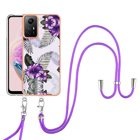 Custodia Silicone Gel Morbida Fantasia Modello Cover con Cinghia Cordino Mano YB3 per Xiaomi Redmi Note 12S Viola