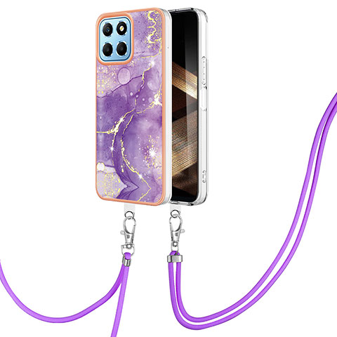 Custodia Silicone Gel Morbida Fantasia Modello Cover con Cinghia Cordino Mano YB5 per Huawei Honor X8b Viola