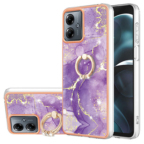 Custodia Silicone Gel Morbida Fantasia Modello Cover con Cinghia Cordino Mano YB5 per Motorola Moto G14 Viola