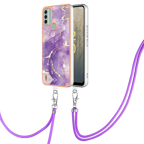 Custodia Silicone Gel Morbida Fantasia Modello Cover con Cinghia Cordino Mano YB5 per Nokia C31 Viola