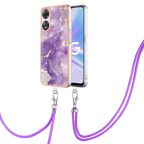 Custodia Silicone Gel Morbida Fantasia Modello Cover con Cinghia Cordino Mano YB5 per Oppo A58 5G Viola