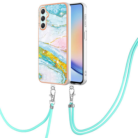 Custodia Silicone Gel Morbida Fantasia Modello Cover con Cinghia Cordino Mano YB5 per Samsung Galaxy A24 4G Colorato