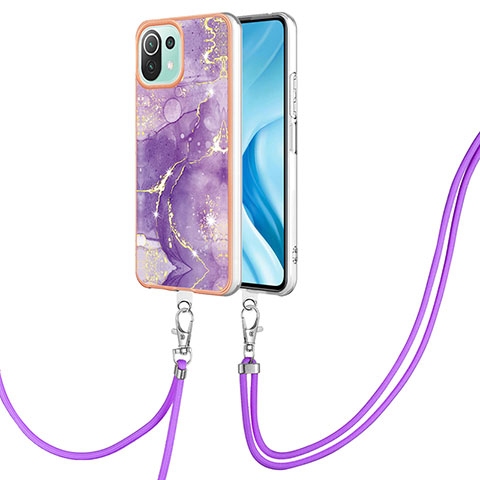 Custodia Silicone Gel Morbida Fantasia Modello Cover con Cinghia Cordino Mano YB5 per Xiaomi Mi 11 Lite 4G Viola