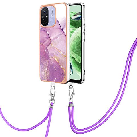 Custodia Silicone Gel Morbida Fantasia Modello Cover con Cinghia Cordino Mano YB5 per Xiaomi Poco C55 Lavanda