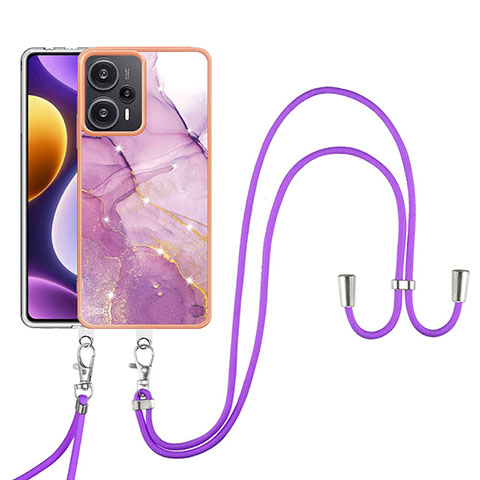 Custodia Silicone Gel Morbida Fantasia Modello Cover con Cinghia Cordino Mano YB5 per Xiaomi Poco F5 5G Lavanda