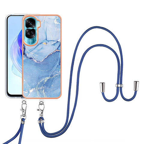 Custodia Silicone Gel Morbida Fantasia Modello Cover con Cinghia Cordino Mano YB7 per Huawei Honor 90 Lite 5G Blu