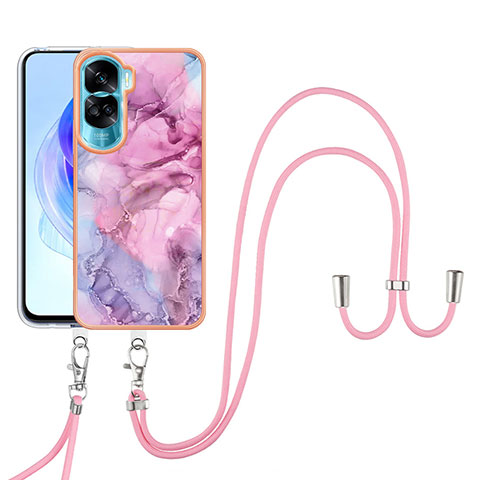 Custodia Silicone Gel Morbida Fantasia Modello Cover con Cinghia Cordino Mano YB7 per Huawei Honor 90 Lite 5G Rosa